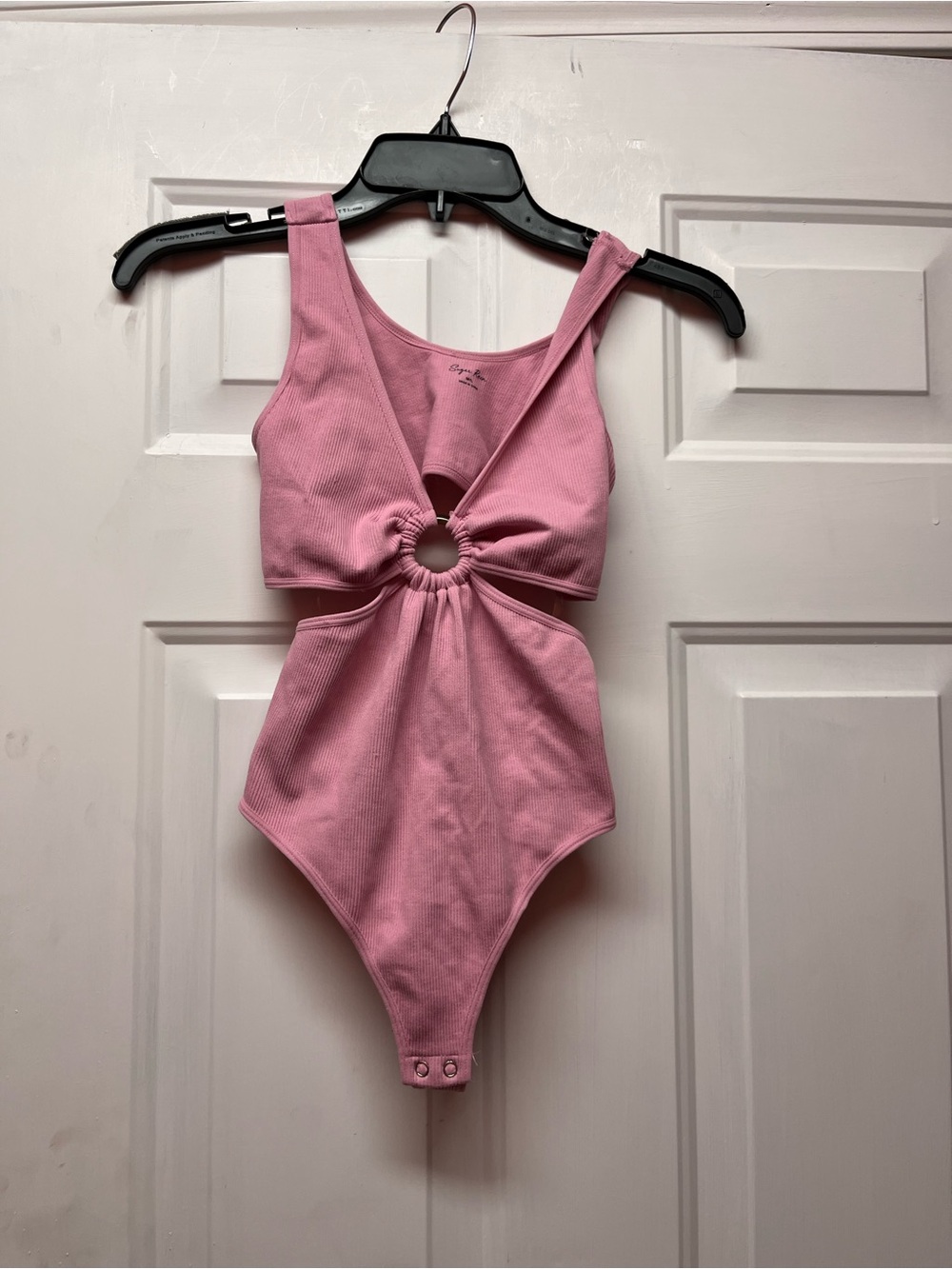 Juniors Pink One-Piece Bodysuit with Front Ring Cutout